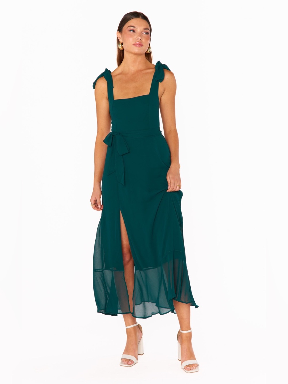 Claire Midi Dress Show Me Your Mumu Emerald Chiffon Wedding guest bridesmaid